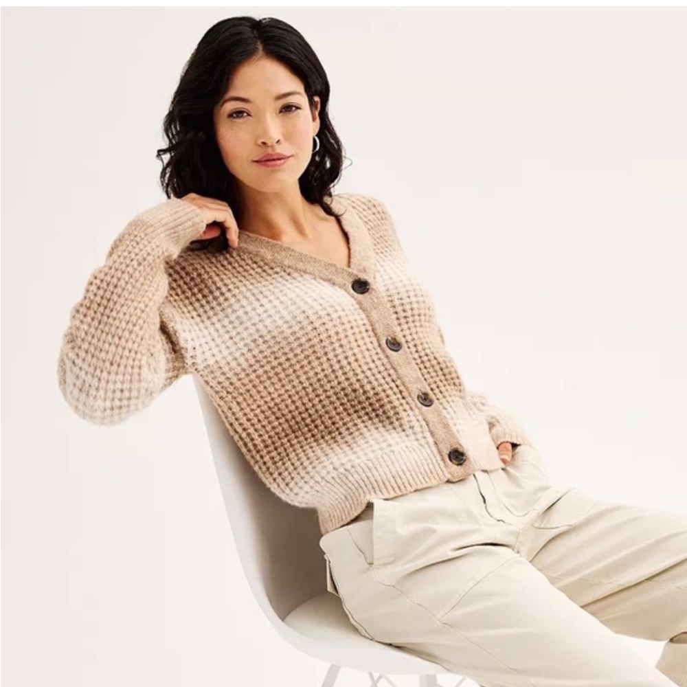 Sonoma Goods For Life Chunky Knit Cardigan Brown and Cream Size S